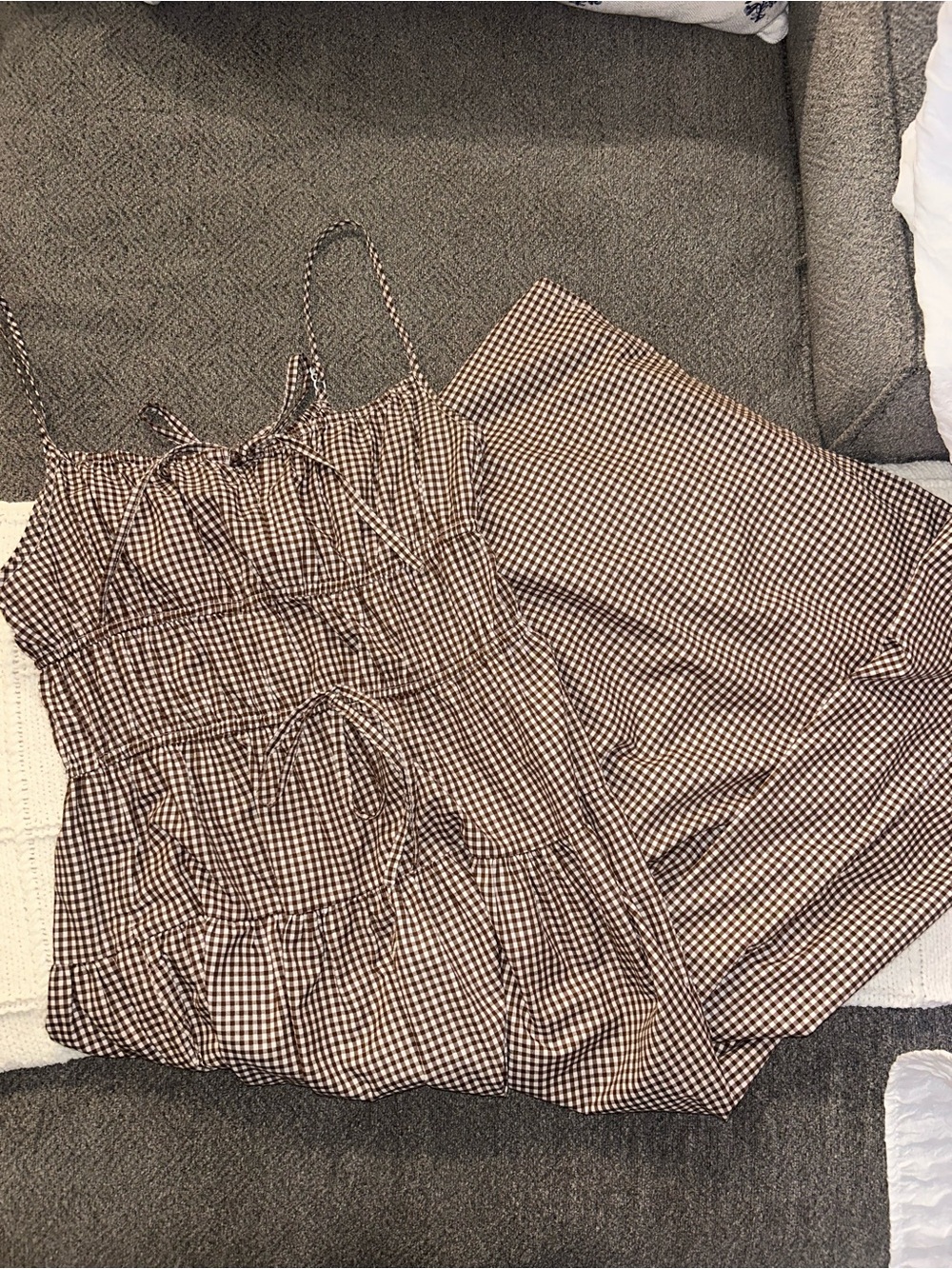 Brown Gingham Women's Dress - Spaghetti Strap with Bows